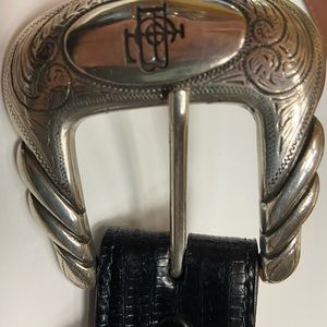 Lucchese belt black snakeskin silver buckle western or dress  silver loop